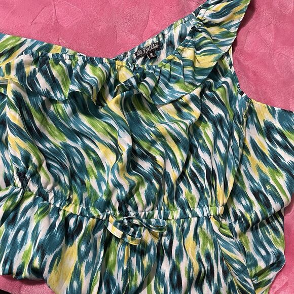 y2k Bebop colorful abstract green and yellow asymmetrical mini dress size medium - Picture 8 of 8